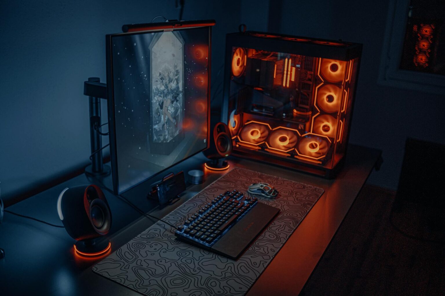Desktop computer setup with monitor displaying technical interface for AI image generation software