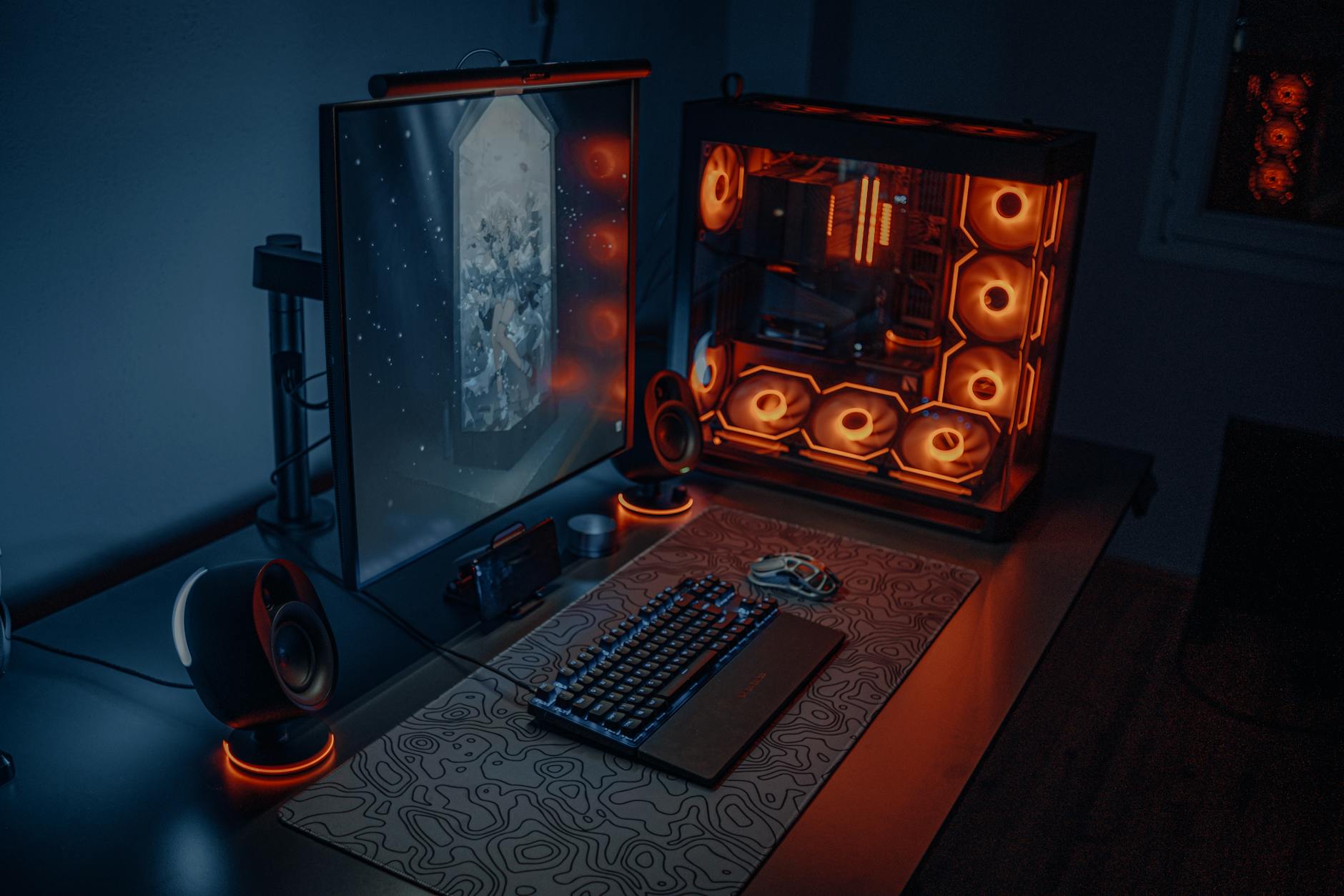 Desktop computer setup with monitor displaying technical interface for AI image generation software