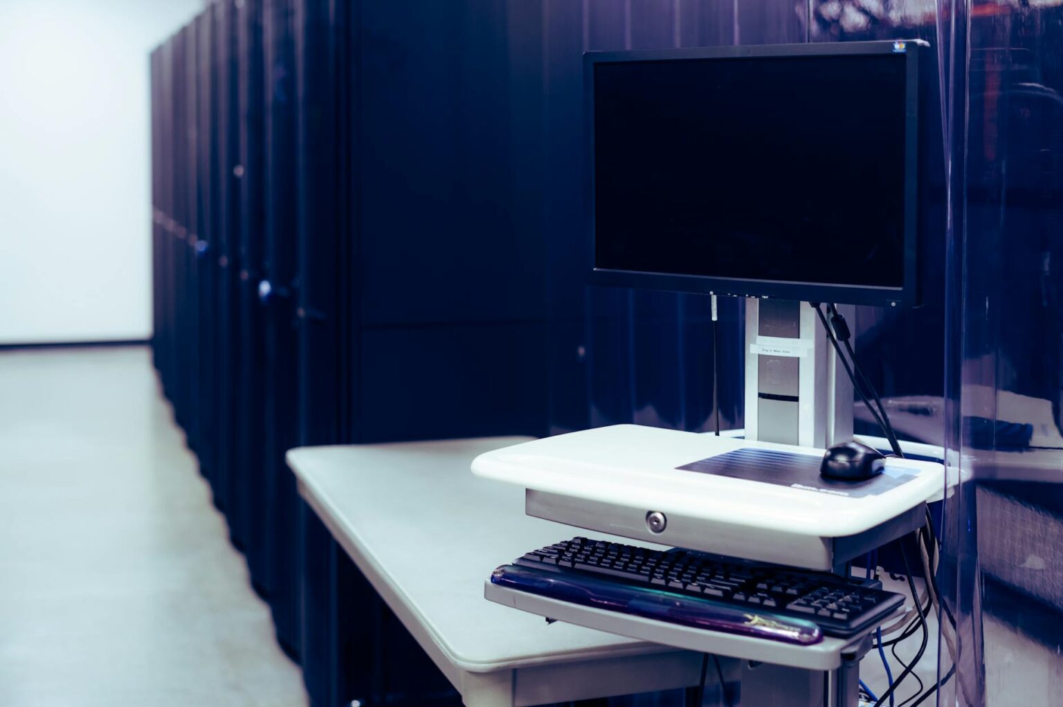 Server rack with networking equipment in data center