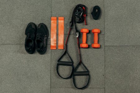 Modern home gym with smart fitness equipment and mirror display