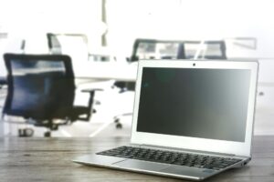 Modern laptop computer on a clean desk workspace