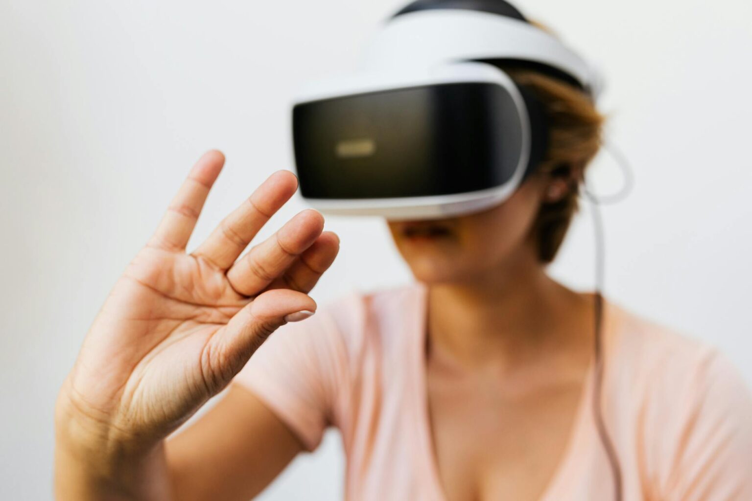 Modern VR headset on white background showing sleek design and advanced technology