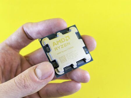Close-up view of a modern computer processor and motherboard showing CPU socket and components