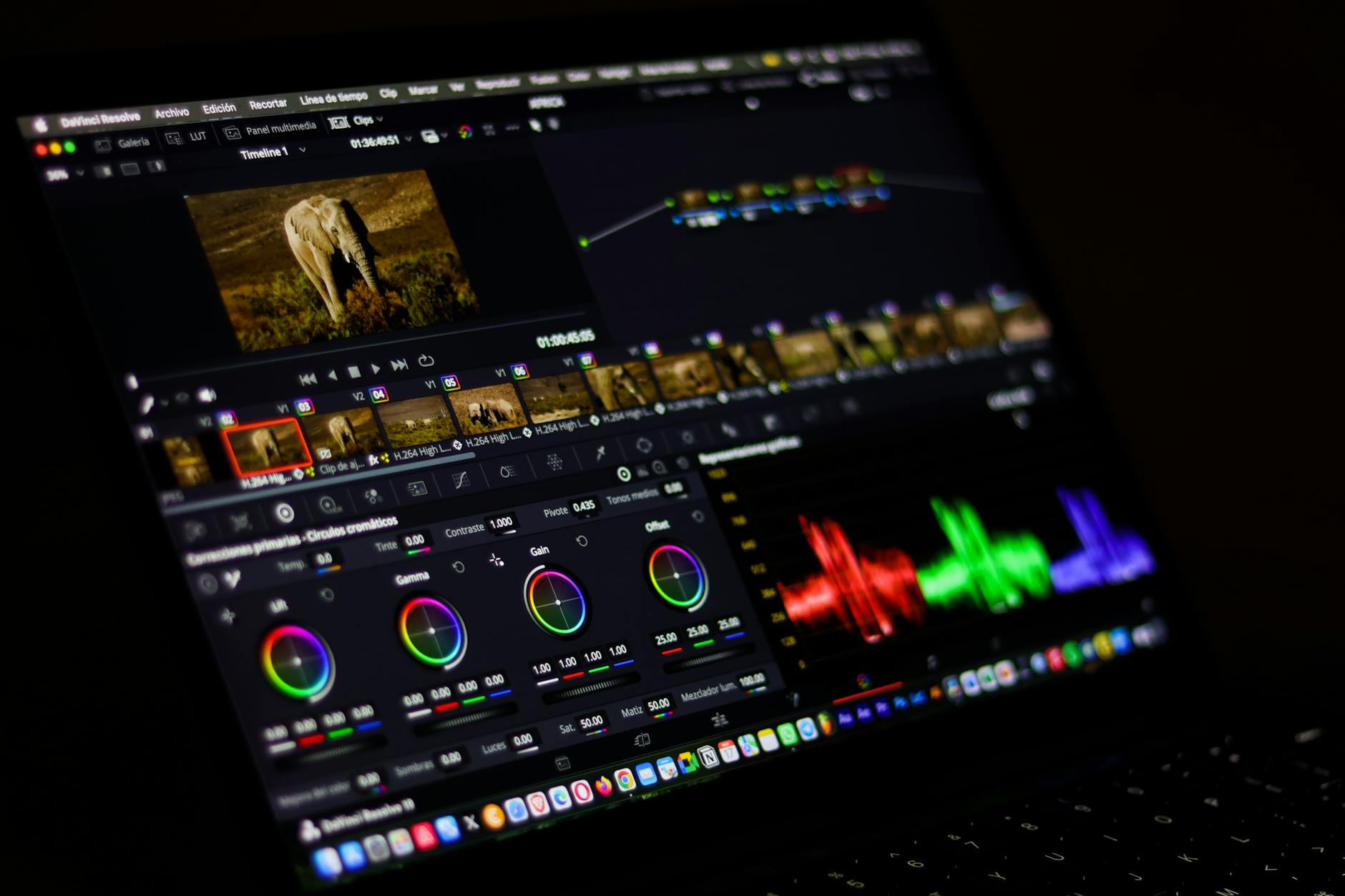 Video editing software interface displaying timeline and editing tools on computer monitor