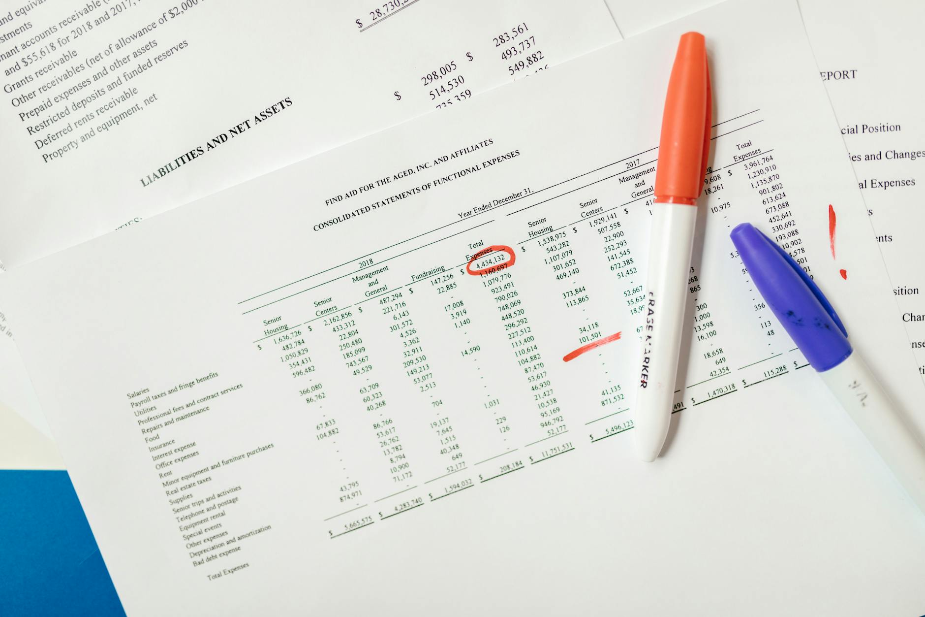 Business documents and spreadsheets with charts and data analysis on desk