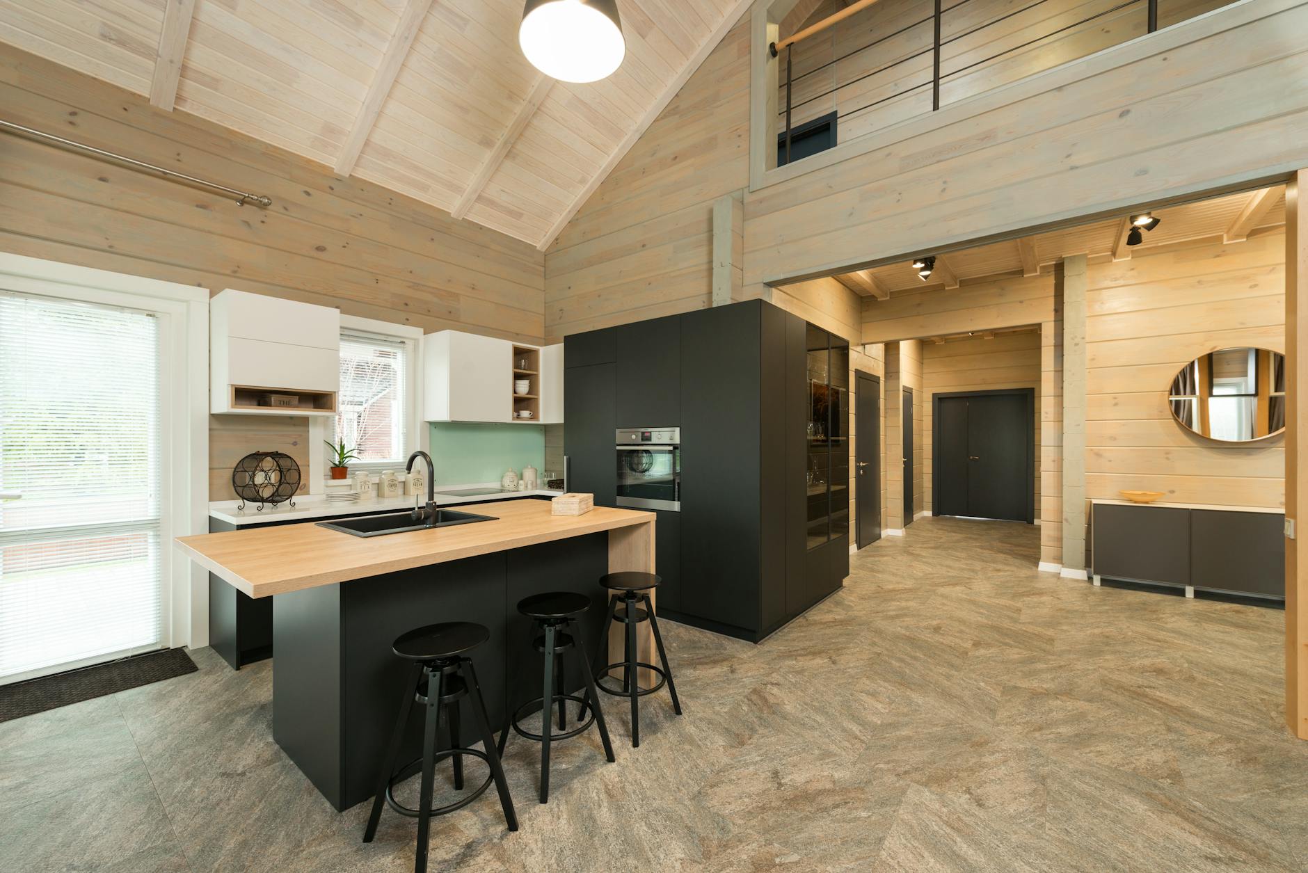 Contemporary home interior with visible HVAC controls and smart home devices
