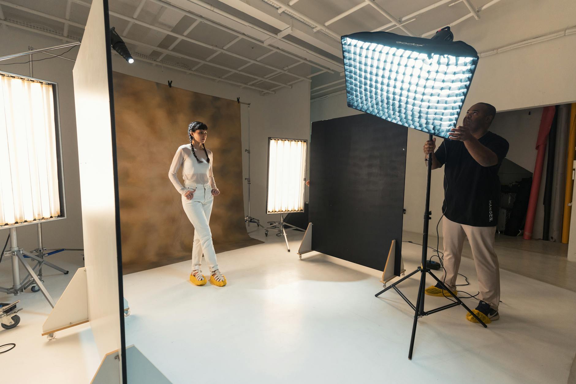Professional portrait photography session with camera equipment