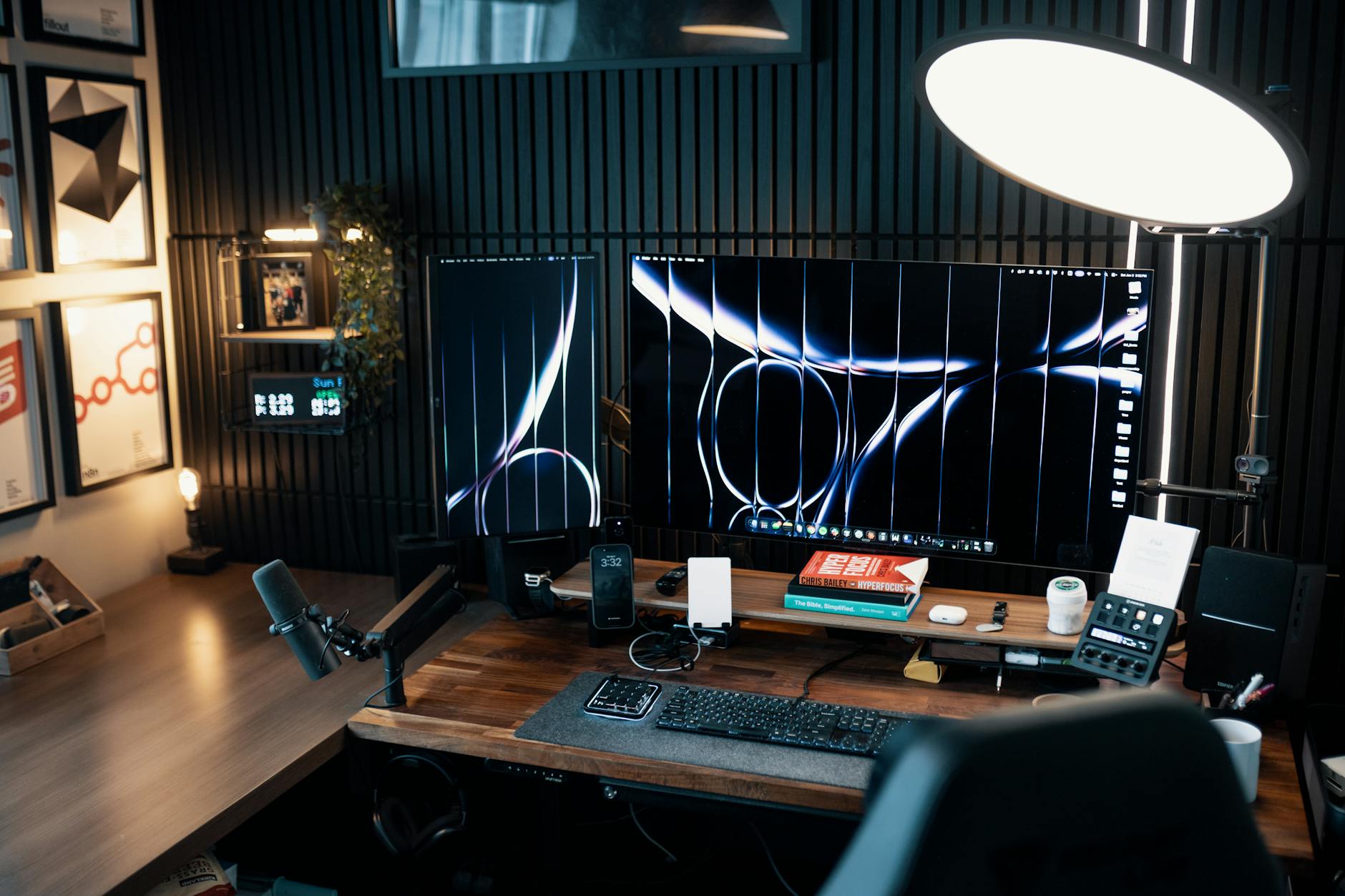 Modern productivity workspace setup with clean desktop organization and multiple screens
