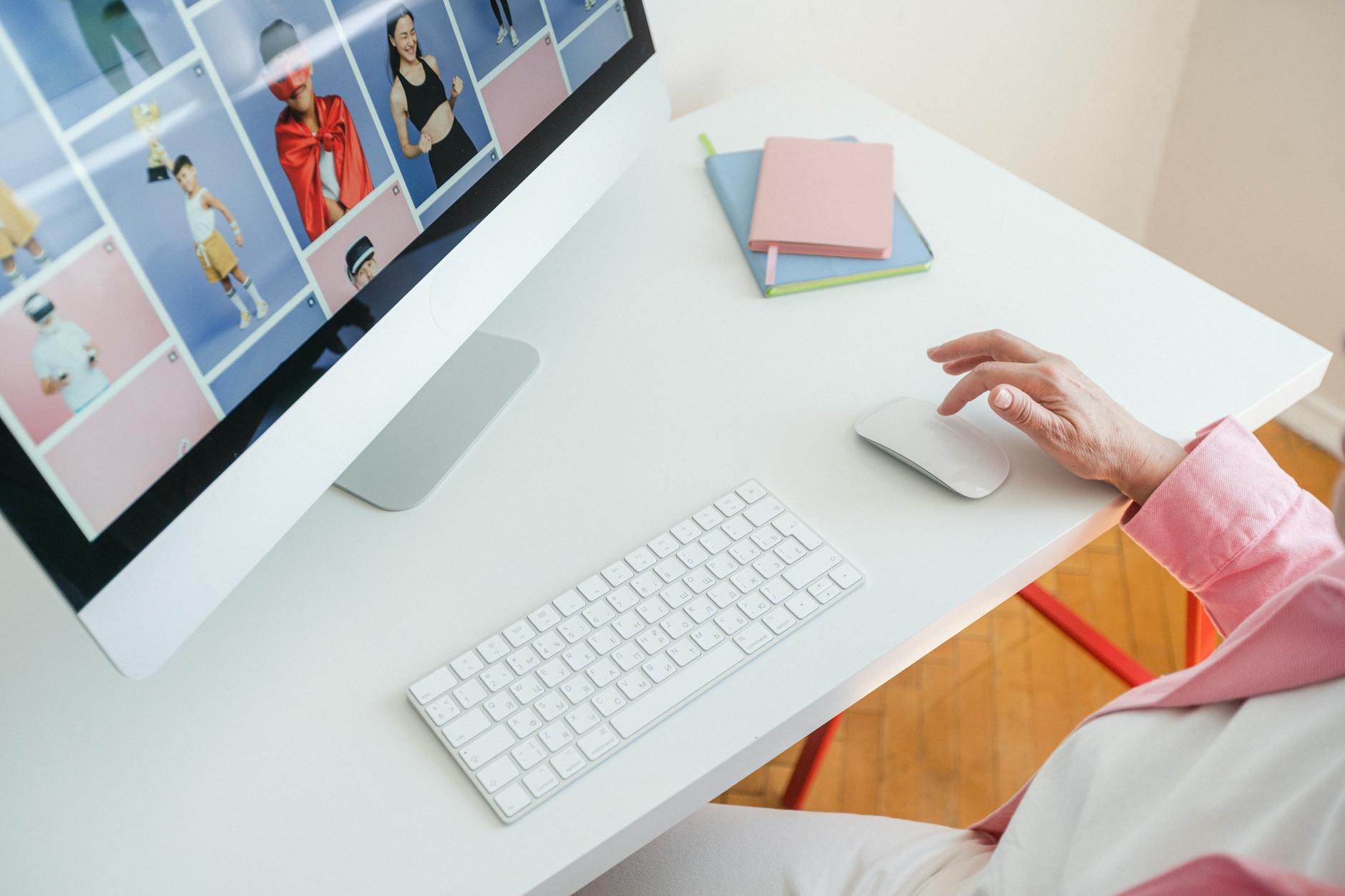 Modern digital workspace setup with multiple screens and collaboration tools
