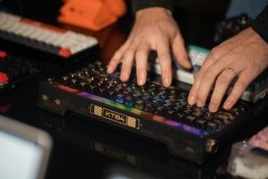Mechanical keyboard on a clean desk setup with wireless connectivity