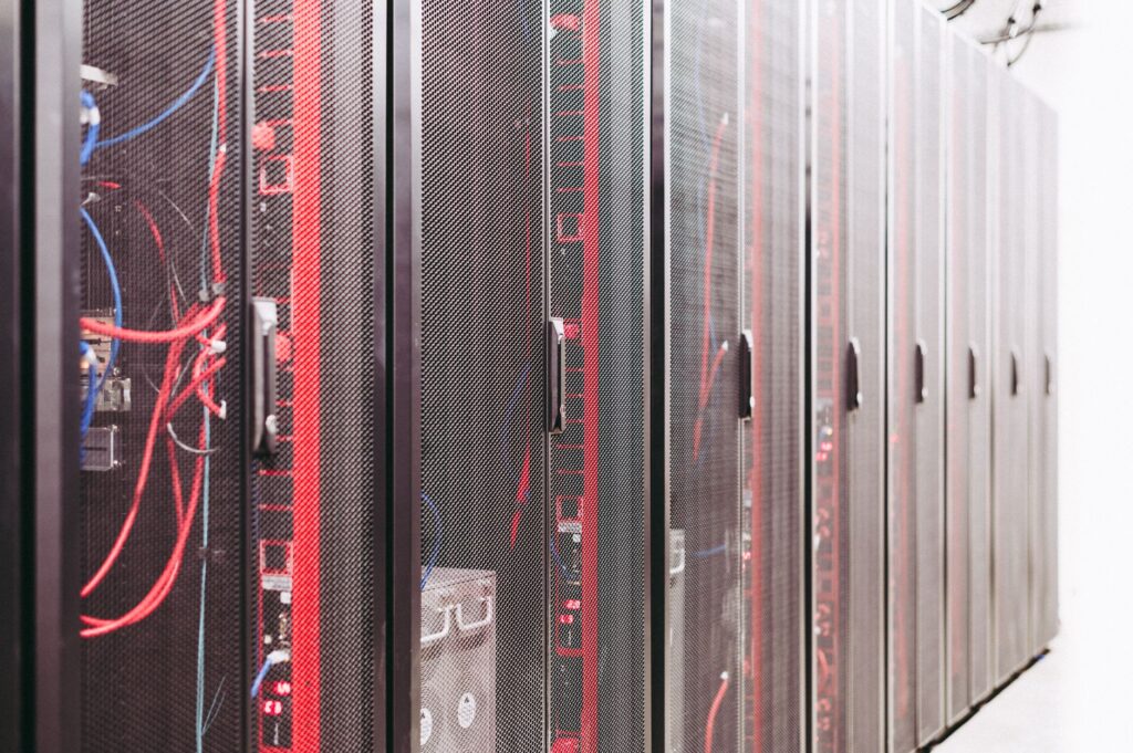 A server rack representing self-hosted infrastructure for running an identity provider